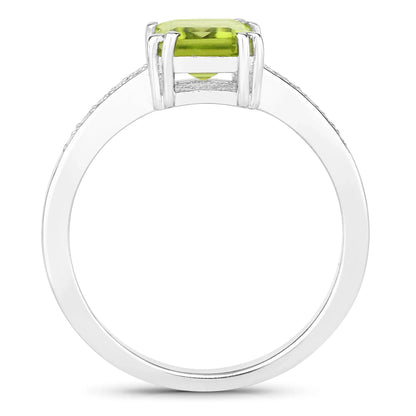 1.60 Ct Octagon Green Peridot and Lab Diamond Prong Silver Pave Bridge Ring
