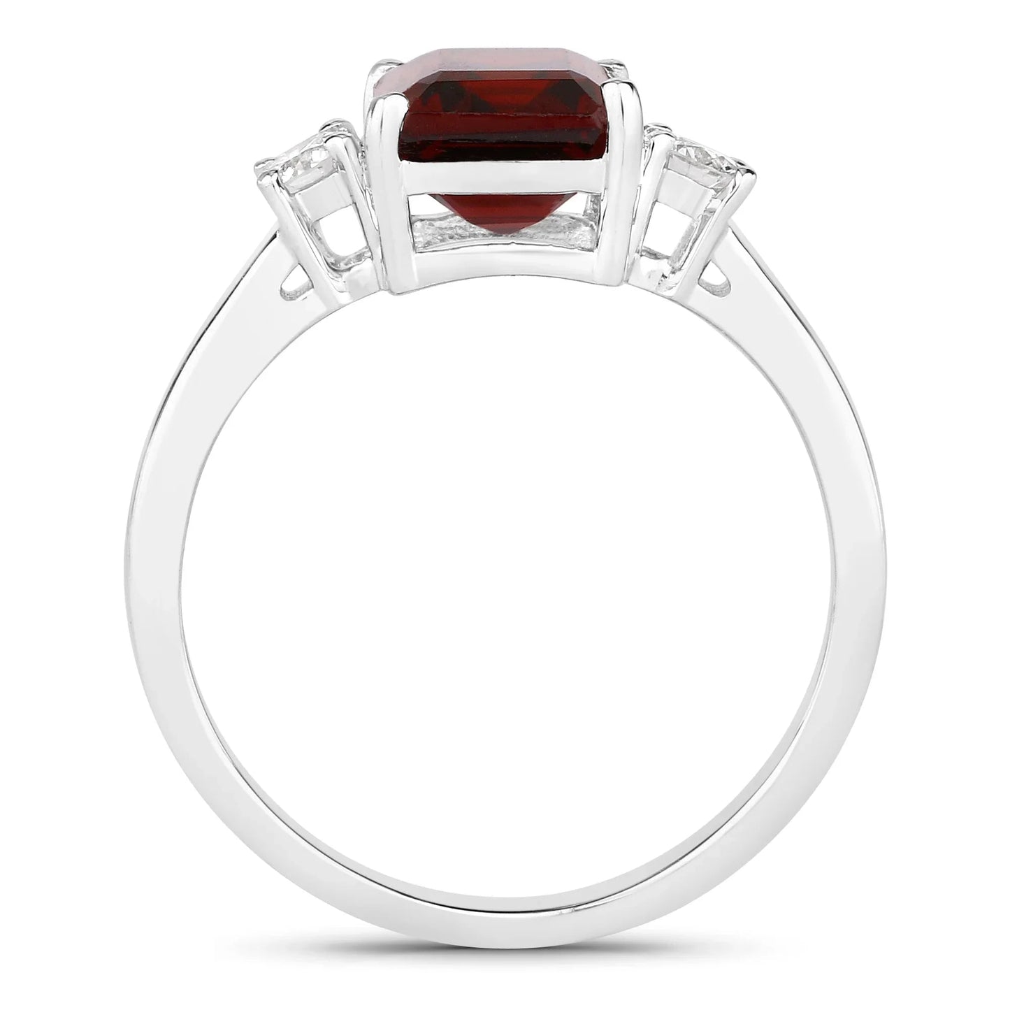 2.55 Ct Octagon Red Garnet Lab Diamond Prong Silver Three Stone Ring