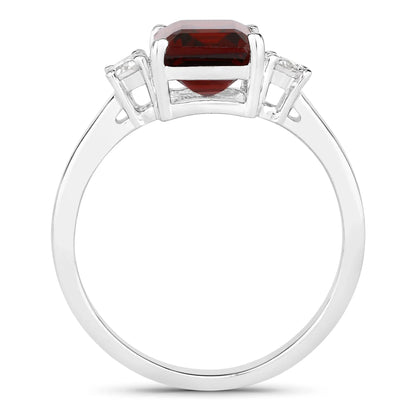2.55 Ct Octagon Red Garnet Lab Diamond Prong Silver Three Stone Ring