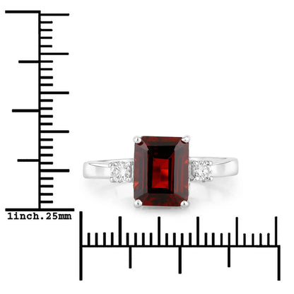 2.55 Ct Octagon Red Garnet Lab Diamond Prong Silver Three Stone Ring