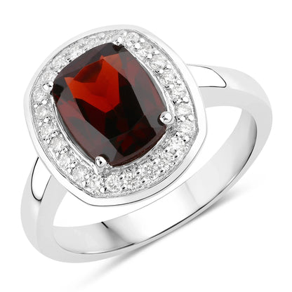 2.40 Ct Cushion Red Garnet Lab Diamond Prong Silver Halo Engagement Ring