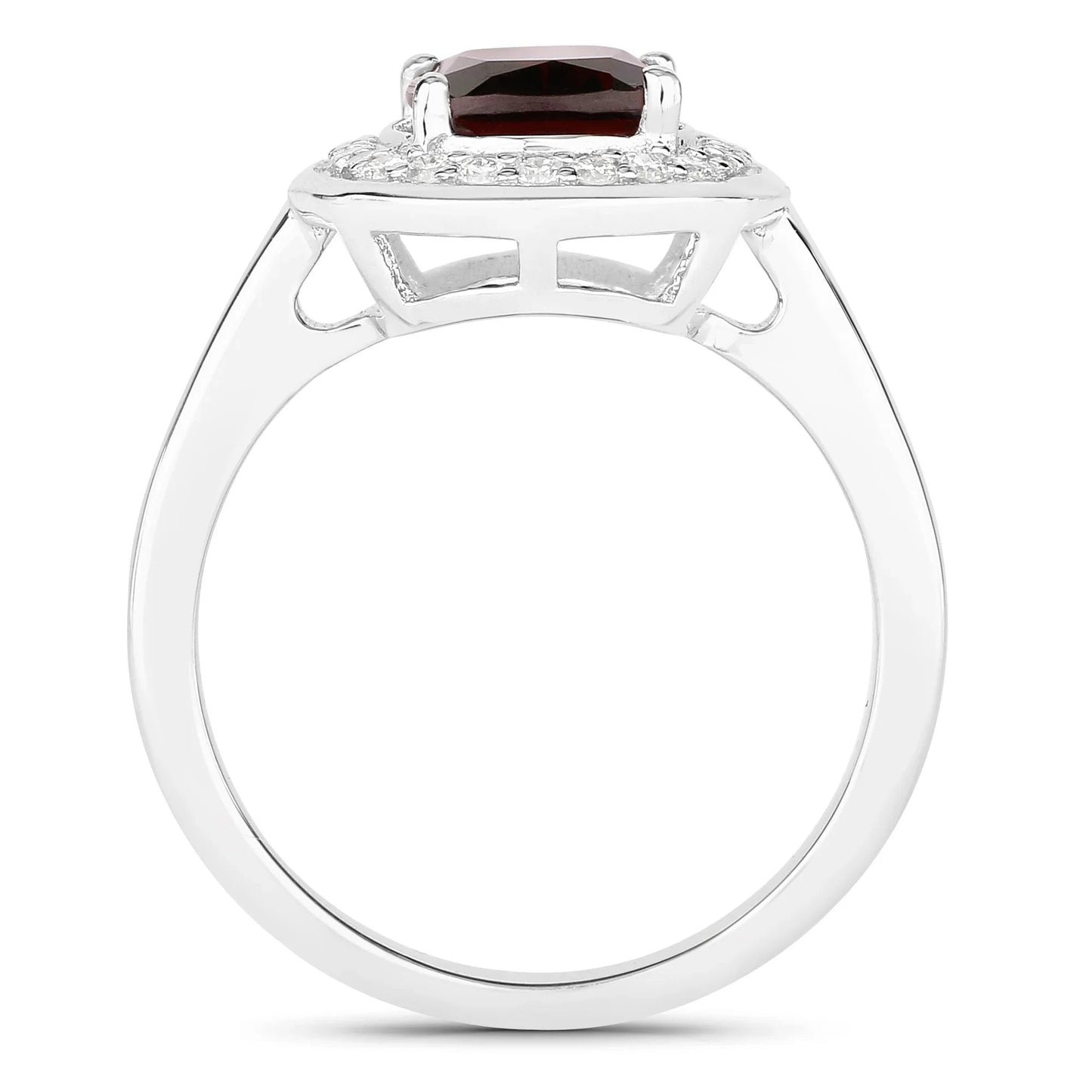 2.40 Ct Cushion Red Garnet Lab Diamond Prong Silver Halo Engagement Ring