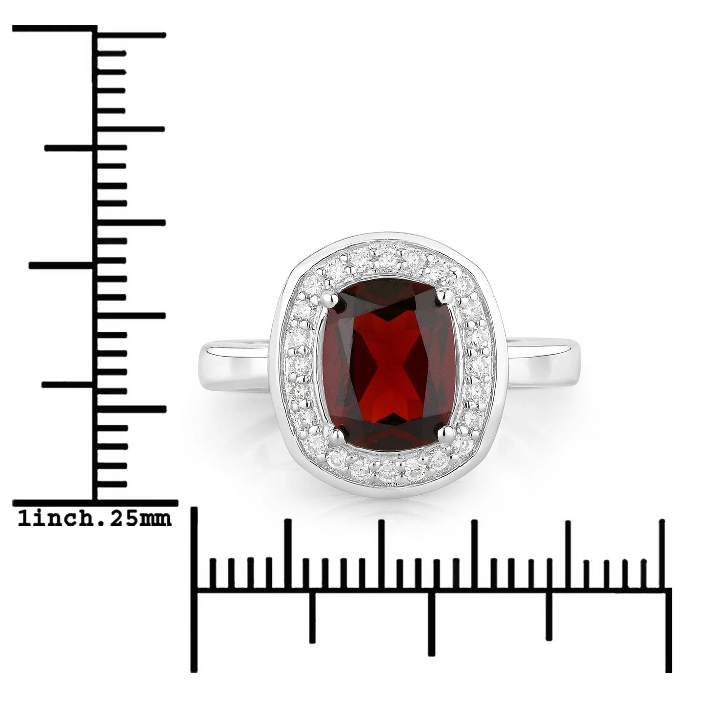 2.40 Ct Cushion Red Garnet Lab Diamond Prong Silver Halo Engagement Ring