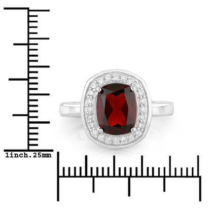 2.40 Ct Cushion Red Garnet Lab Diamond Prong Silver Halo Engagement Ring
