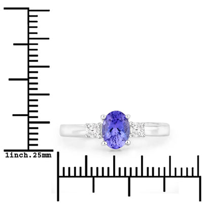 0.75 Ct Oval Violet Tanzanite and Lab Diamond Prong Silver Three Stone Ring