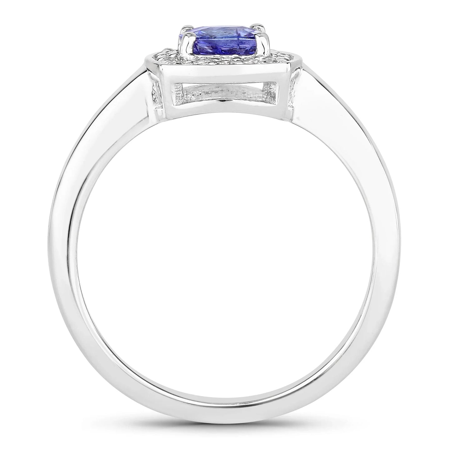 0.55 Ct Cushion Violet Tanzanite and Lab Diamond Prong Silver Halo Bridge Ring