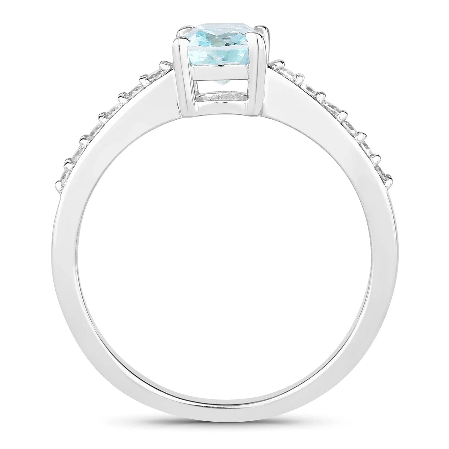 0.80 Ct Cushion Blue Aquamarine Lab Diamond Prong Silver Pave Bridge Ring