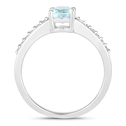 0.80 Ct Cushion Blue Aquamarine Lab Diamond Prong Silver Pave Bridge Ring