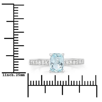 0.80 Ct Cushion Blue Aquamarine Lab Diamond Prong Silver Pave Bridge Ring