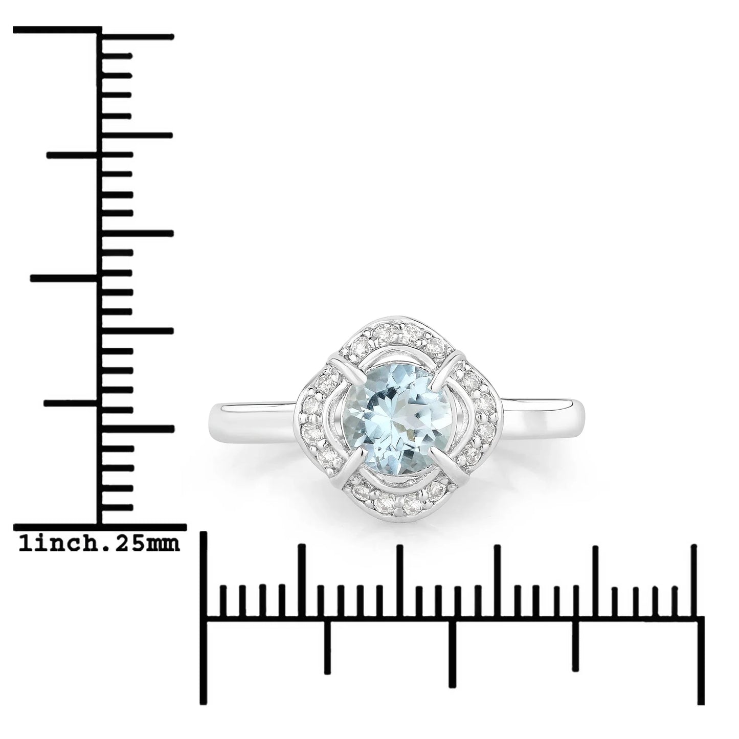 0.75 Ct Round Blue Aquamarine Lab Diamond Prong Silver Halo Ring