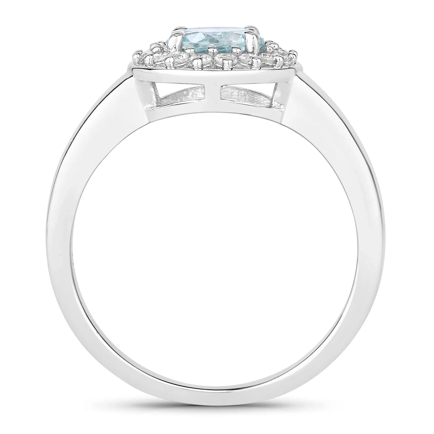 0.75 Ct Round Blue Aquamarine and Lab Diamond Prong Silver Halo Ring