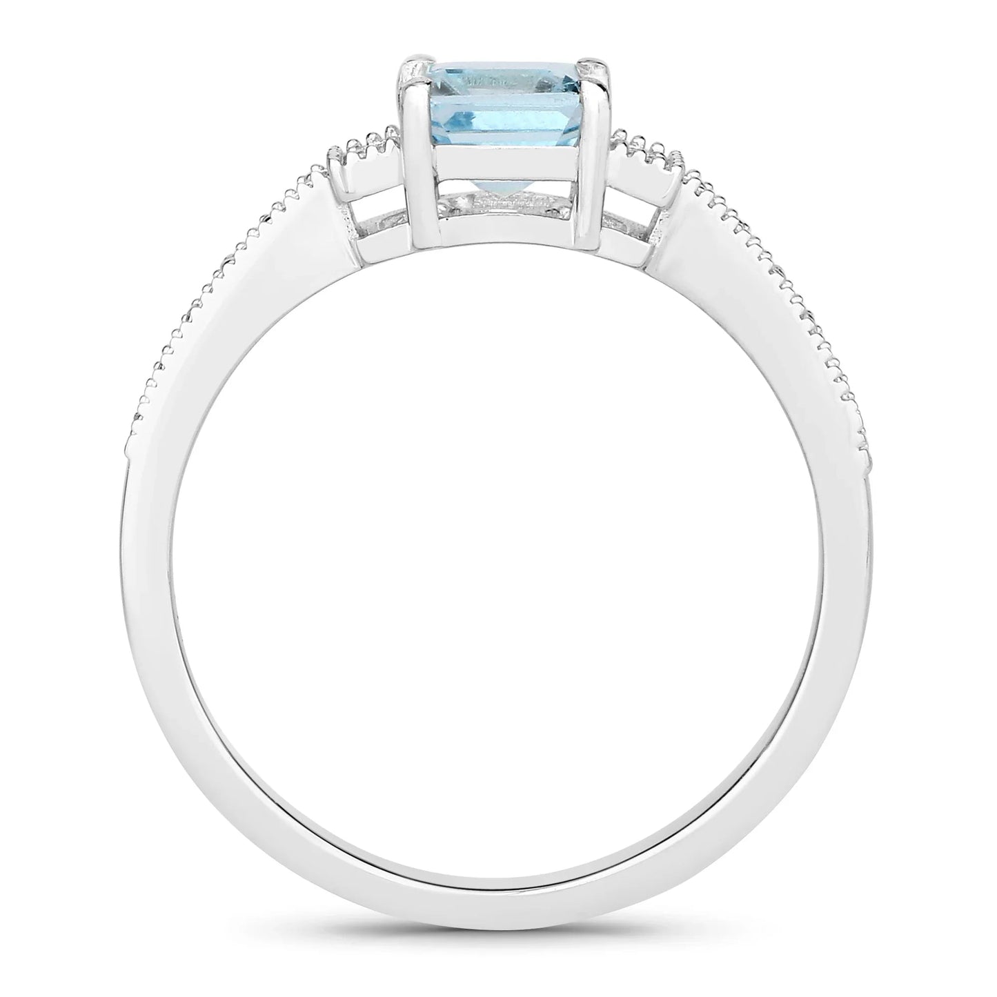 0.80 Ct Octagon Blue Aquamarine & Lab Diamond Prong Silver Pave Bridge Ring