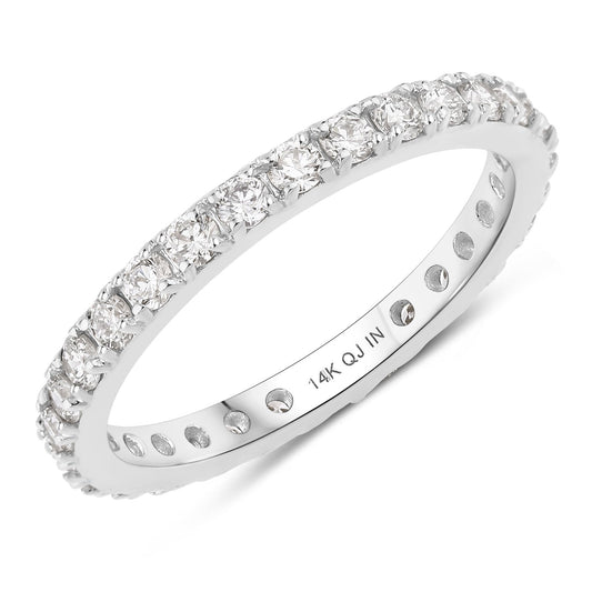 1 ct Round Lab Grown Diamond Prong 14K White Gold Eternity Band Ring