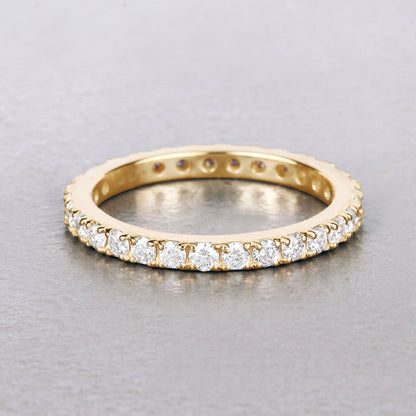 1 ct Round Lab Grown Diamond Prong 14K Yellow Gold Eternity Band Ring