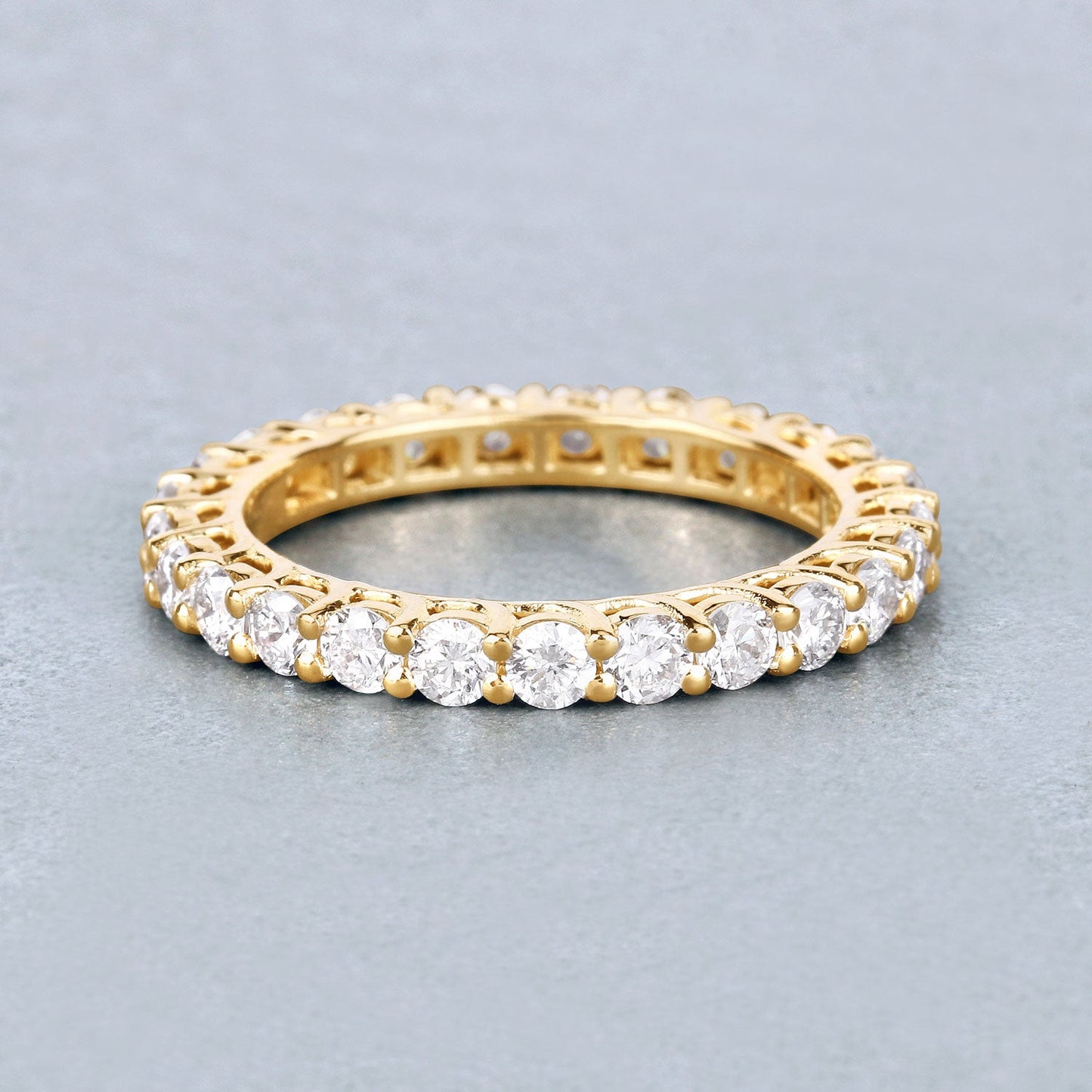 1.50ct Round Lab Grown Diamond Prong 14K Yellow Gold Eternity Band Ring