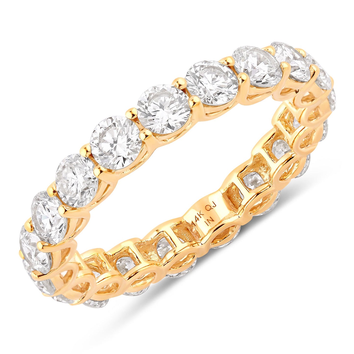 3 ct Round Lab Grown Diamond Prong 14K Yellow Gold Eternity Band Ring
