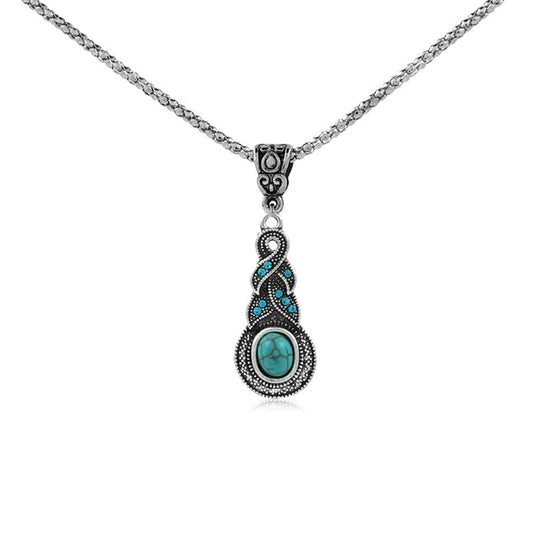 Turquoise & Cubic Zirconia Silvertone Braided Pendant Necklace