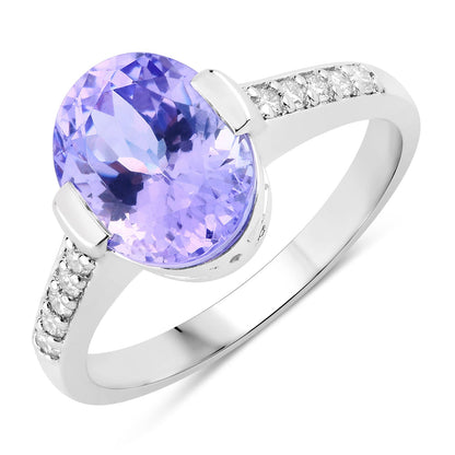 3.57 Cttw Oval Violet Tanzanite and Lab Diamond Rhodium over Silver Bridge Ring