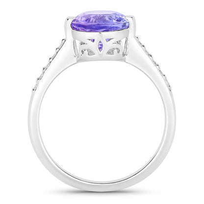 3.57 Cttw Oval Violet Tanzanite and Lab Diamond Rhodium over Silver Bridge Ring