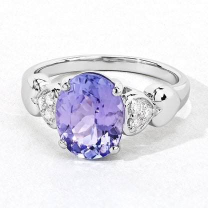 2.94 Cttw Oval Violet Tanzanite and Lab Diamond Rhodium over Silver Heart Shoulder Ring