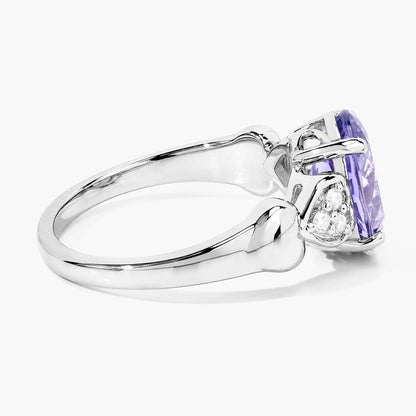 2.94 Cttw Oval Violet Tanzanite and Lab Diamond Rhodium over Silver Heart Shoulder Ring