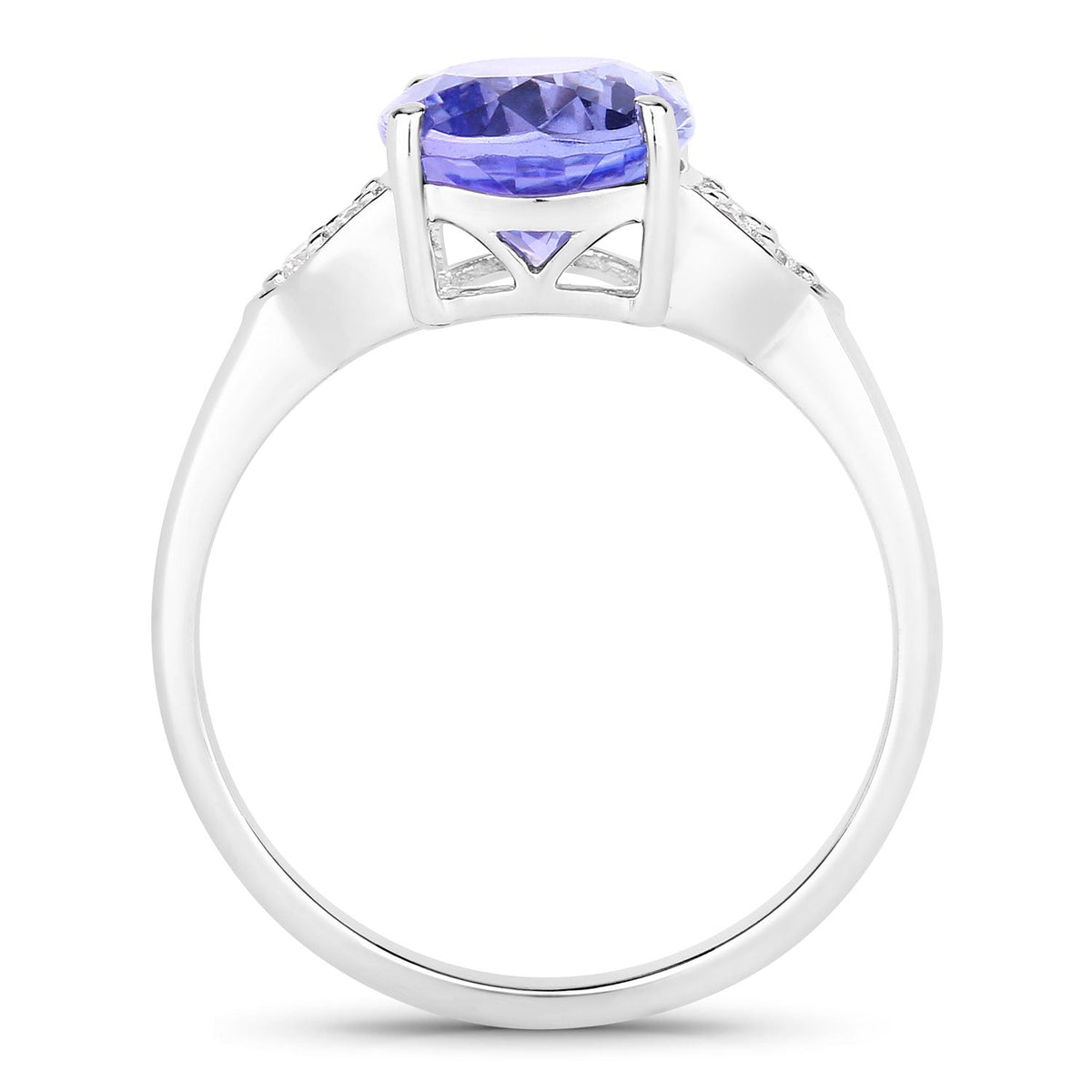 3.40 Cttw Oval Violet Tanzanite and Lab Diamond Rhodium over Silver Cocktail Ring