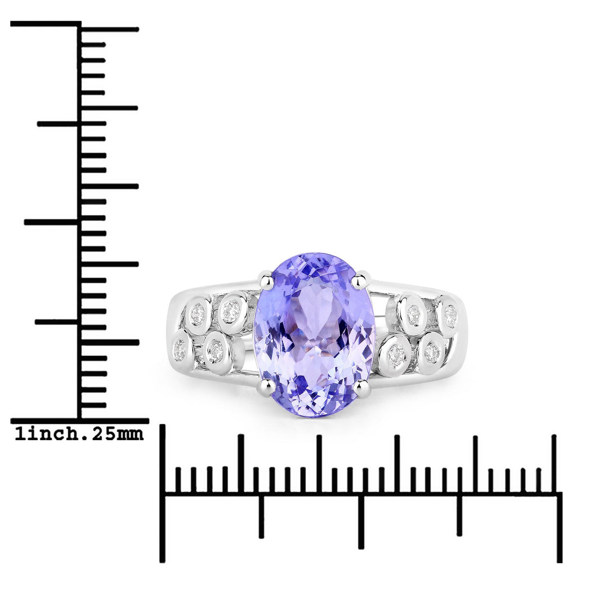 3.42 Cttw Oval Violet Tanzanite and Lab Diamond Rhodium over Silver Cocktail Ring