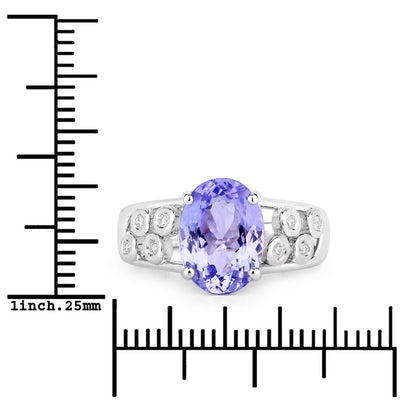 3.42 Cttw Oval Violet Tanzanite and Lab Diamond Rhodium over Silver Cocktail Ring