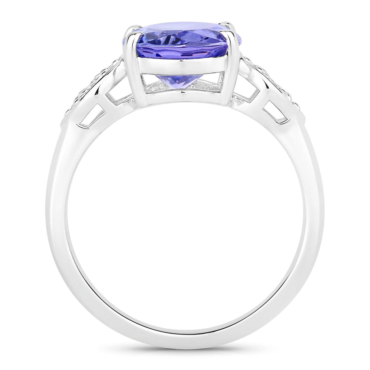 4.34 Cttw Oval Violet Tanzanite and Lab Diamond Rhodium over Silver Cocktail Ring