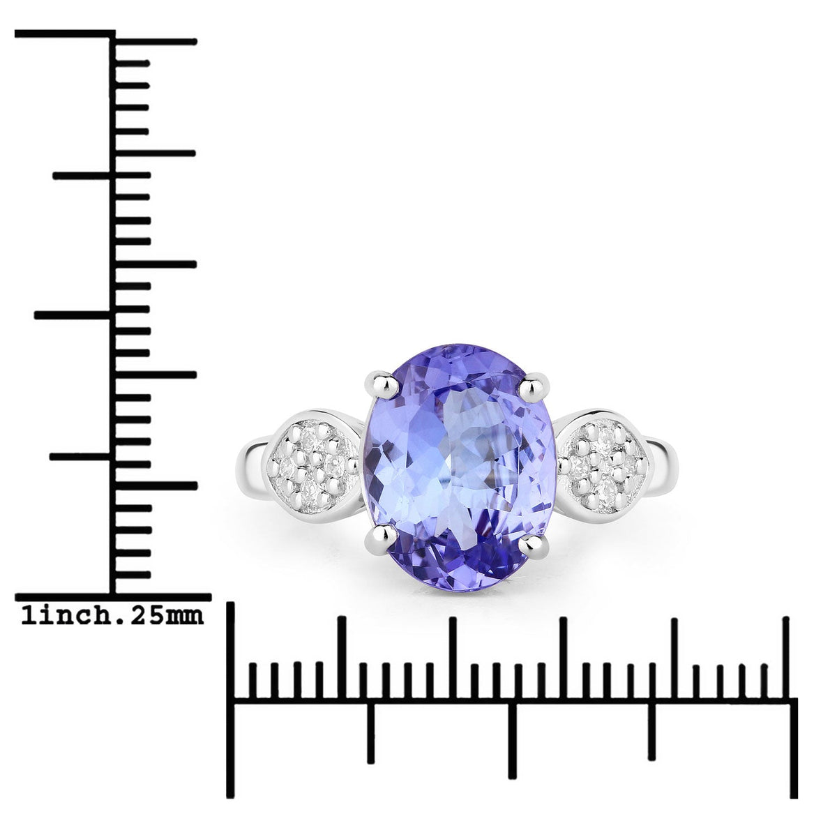 4.34 Cttw Oval Violet Tanzanite and Lab Diamond Rhodium over Silver Cocktail Ring