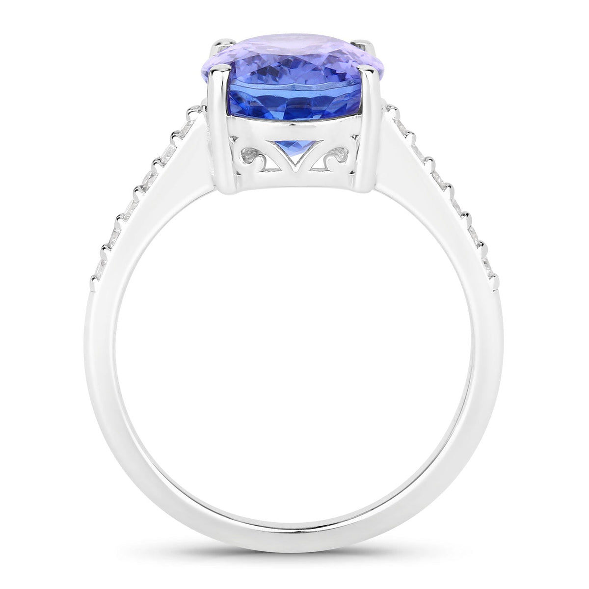 3.66 Cttw Oval Violet Tanzanite and Lab Grown Diamond Rhodium over Silver Bridge Ring