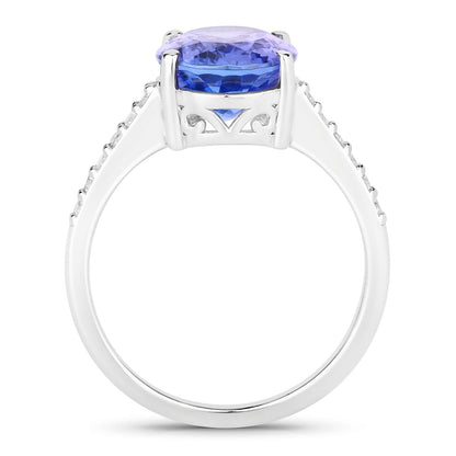 3.66 Cttw Oval Violet Tanzanite and Lab Grown Diamond Rhodium over Silver Bridge Ring