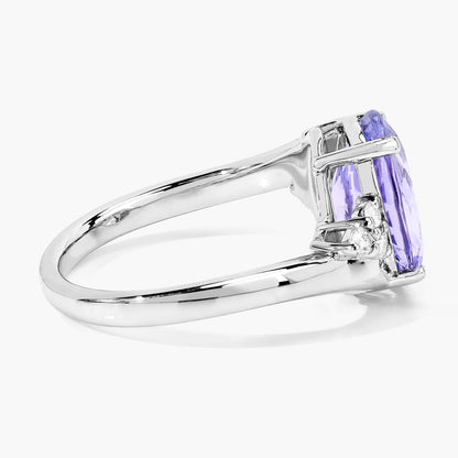3.63 Cttw Oval Violet Tanzanite and Lab Grown Diamond Rhodium over Silver Bypass Ring