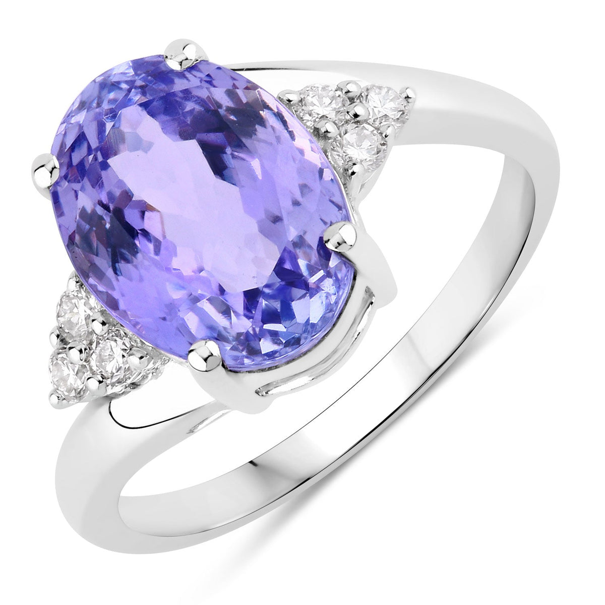 4.75 Cttw Oval Violet Tanzanite Lab Diamond Rhodium over Silver Bypass Ring