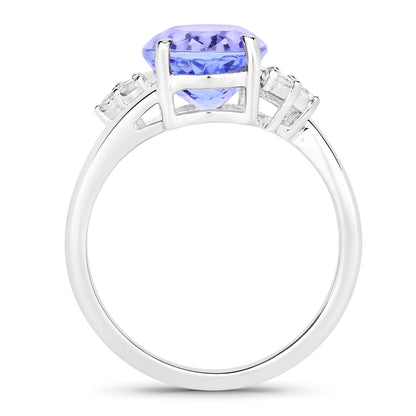 4.75 Cttw Oval Violet Tanzanite Lab Diamond Rhodium over Silver Bypass Ring