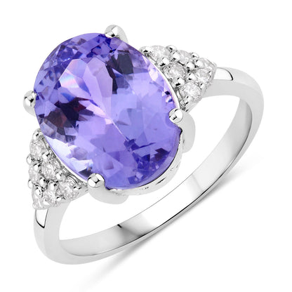 6.26 Cttw Oval Violet Tanzanite Lab Grown Diamond Rhodium over Silver Cocktail Ring