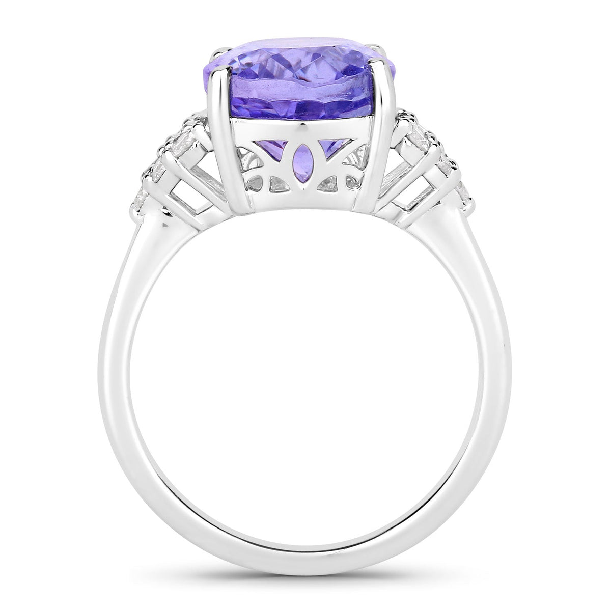 6.26 Cttw Oval Violet Tanzanite Lab Grown Diamond Rhodium over Silver Cocktail Ring