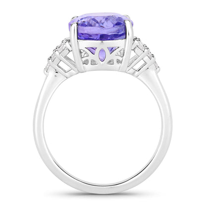6.26 Cttw Oval Violet Tanzanite Lab Grown Diamond Rhodium over Silver Cocktail Ring