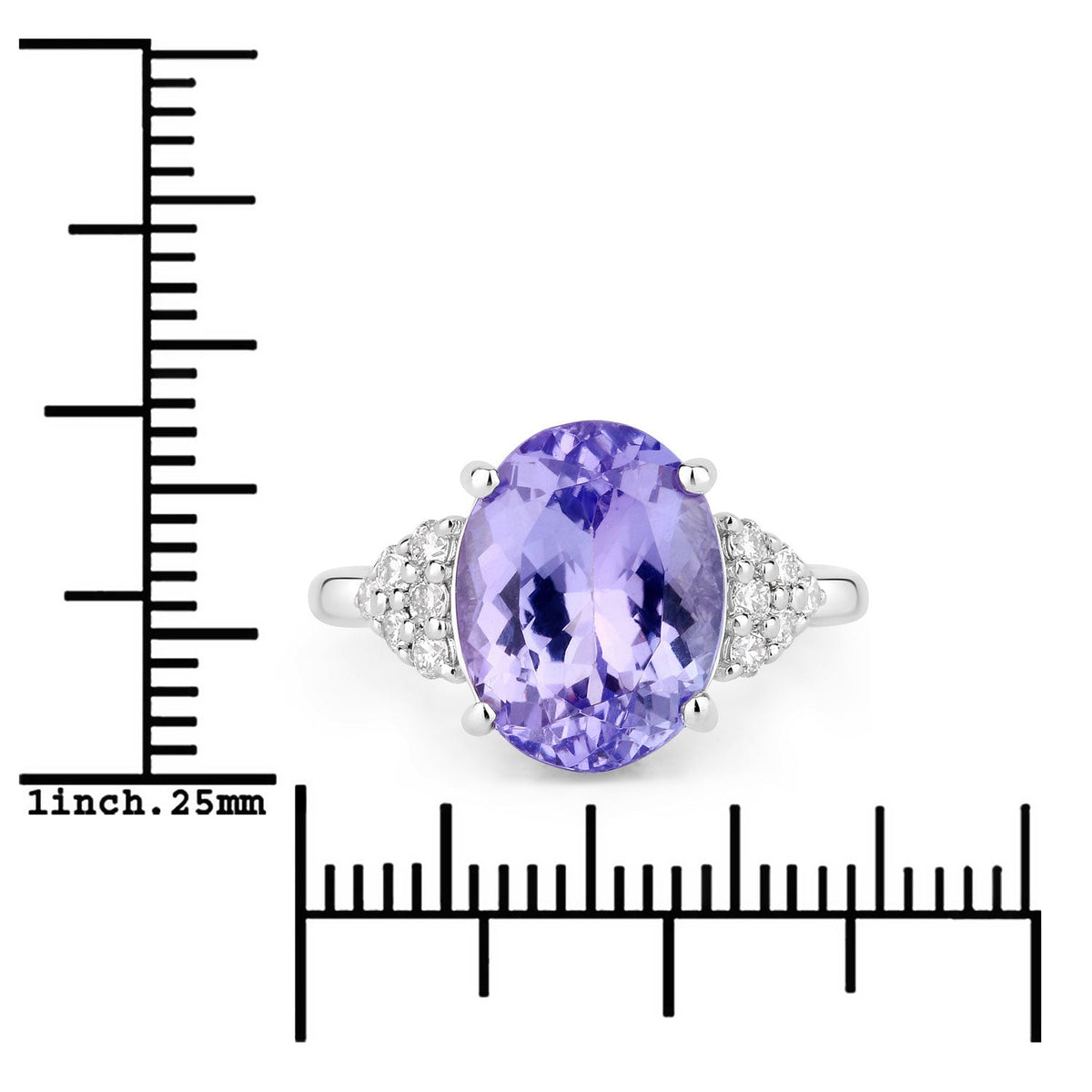 6.26 Cttw Oval Violet Tanzanite Lab Grown Diamond Rhodium over Silver Cocktail Ring