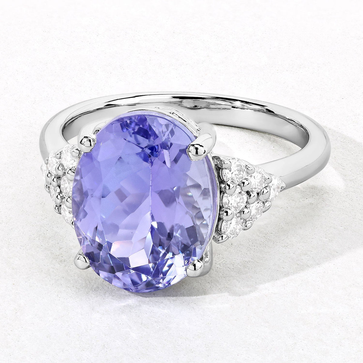6.26 Cttw Oval Violet Tanzanite Lab Grown Diamond Rhodium over Silver Cocktail Ring