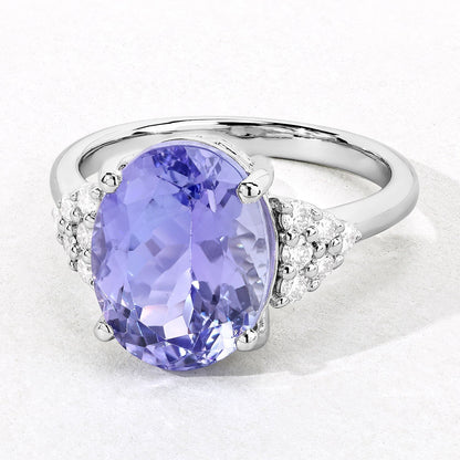 6.26 Cttw Oval Violet Tanzanite Lab Grown Diamond Rhodium over Silver Cocktail Ring