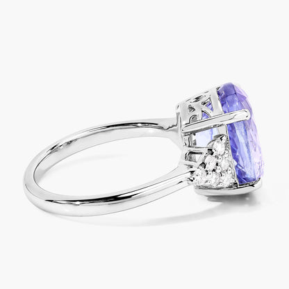6.26 Cttw Oval Violet Tanzanite Lab Grown Diamond Rhodium over Silver Cocktail Ring