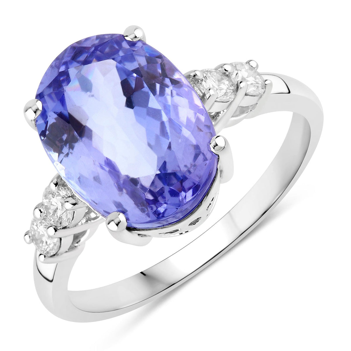 5.47 Cttw Oval Violet Tanzanite Lab Diamond Rhodium over Silver Five Stone Ring