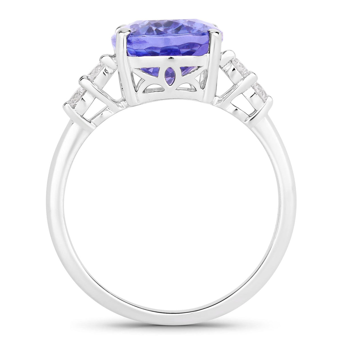 5.47 Cttw Oval Violet Tanzanite Lab Diamond Rhodium over Silver Five Stone Ring