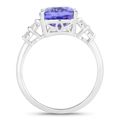 5.47 Cttw Oval Violet Tanzanite Lab Diamond Rhodium over Silver Five Stone Ring