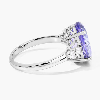 5.47 Cttw Oval Violet Tanzanite Lab Diamond Rhodium over Silver Five Stone Ring