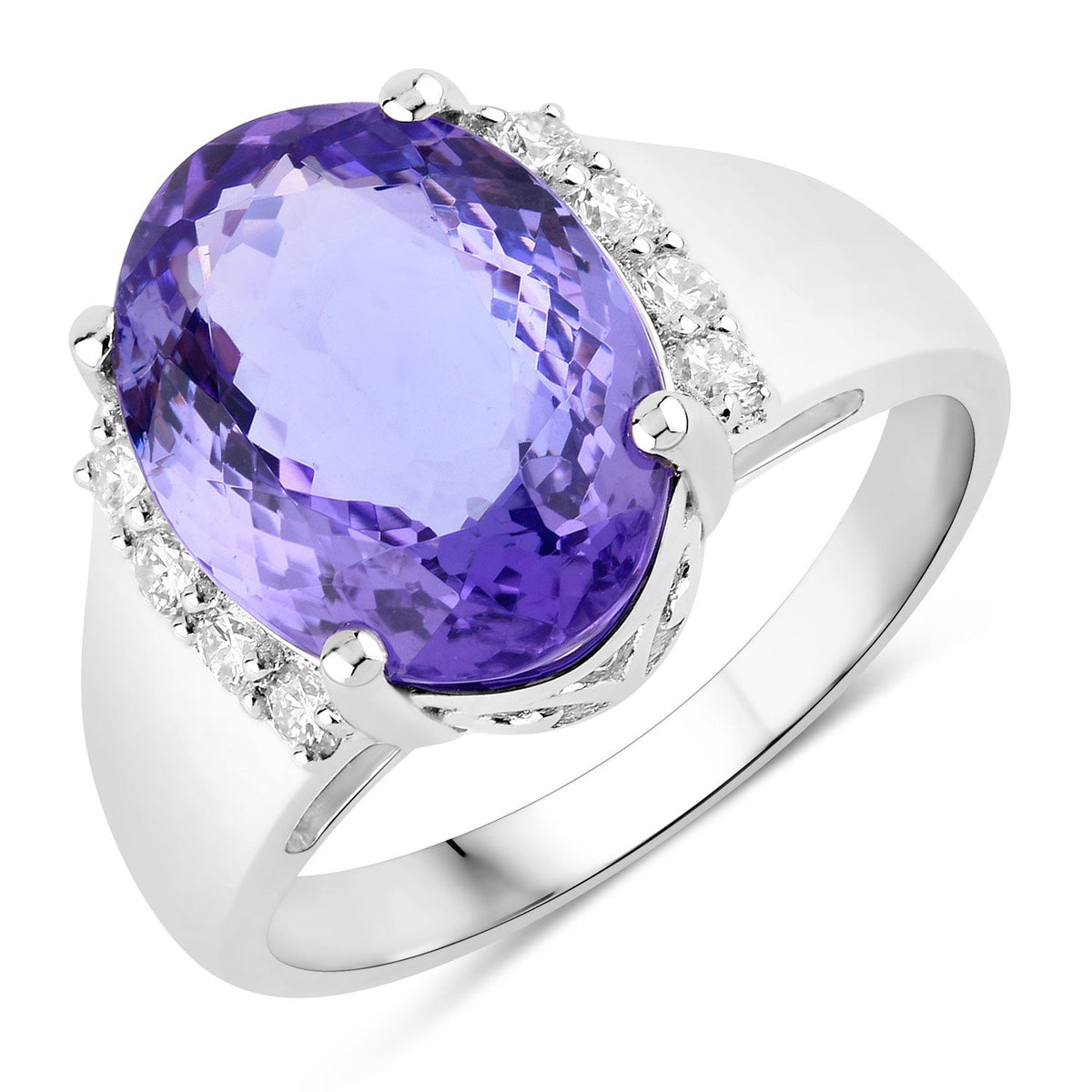 6.22 Cttw Oval Violet Tanzanite Lab Diamond Rhodium over Silver Bold Cocktail Ring