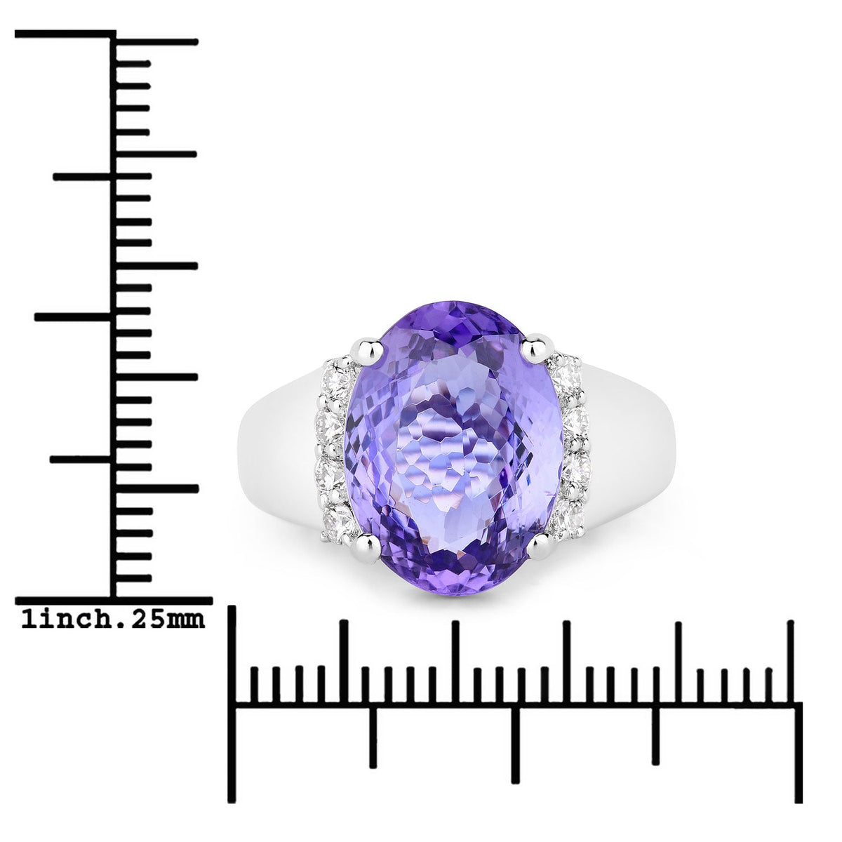 6.22 Cttw Oval Violet Tanzanite Lab Diamond Rhodium over Silver Bold Cocktail Ring