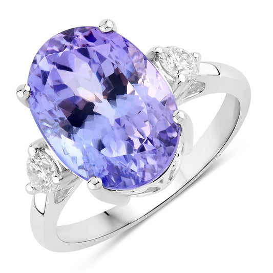 8.01 Cttw Oval Violet Tanzanite and Lab Diamond Rhodium over Silver 3-Stone Ring
