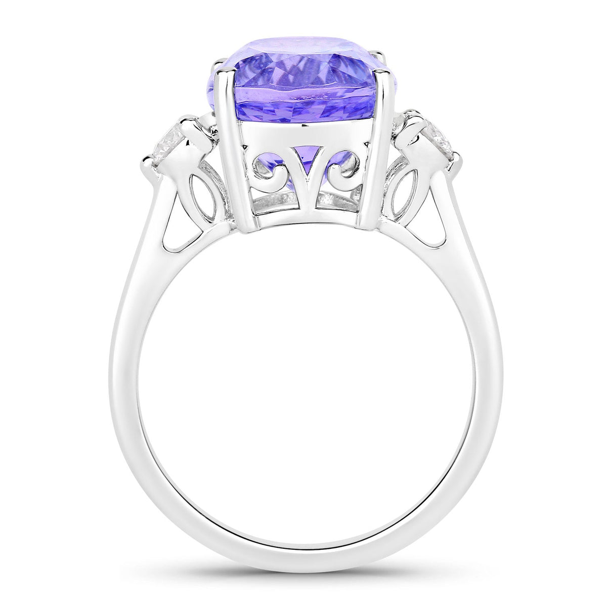 8.01 Cttw Oval Violet Tanzanite and Lab Diamond Rhodium over Silver 3-Stone Ring